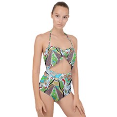 Cosmic Pyramid Scallop Top Cut Out Swimsuit by chellerayartisans