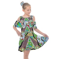 Cosmic Pyramid Kids  Shoulder Cutout Chiffon Dress