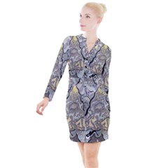 Supersonic Spaceships Button Long Sleeve Dress