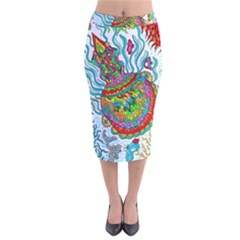 Supersonic Squid Velvet Midi Pencil Skirt by chellerayartisans