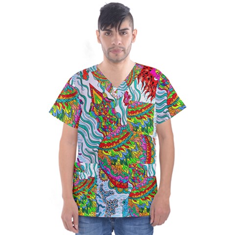 Supersonic Squid Men s V-neck Scrub Top by chellerayartisans