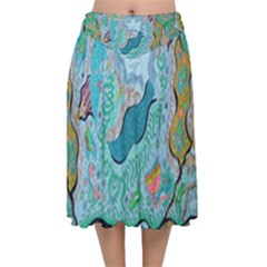 Mystic Mermaid Velvet Flared Midi Skirt