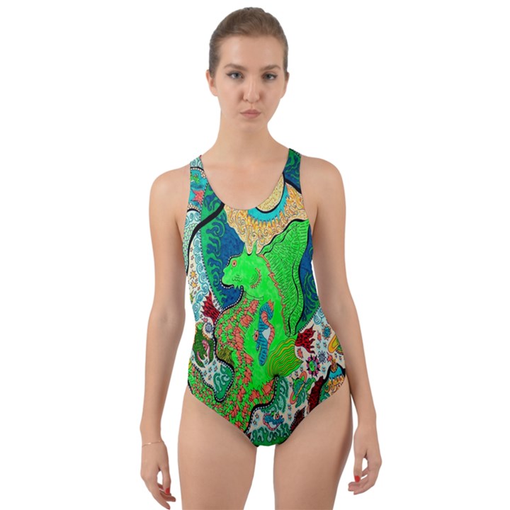 Volcanic Seahorse Cut-Out Back One Piece Swimsuit