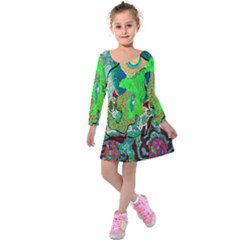 Volcanic Seahorse Kids  Long Sleeve Velvet Dress by chellerayartisans