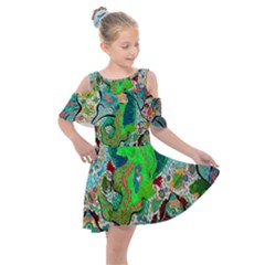 Volcanic Seahorse Kids  Shoulder Cutout Chiffon Dress by chellerayartisans