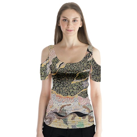 Lizard Volcano Butterfly Sleeve Cutout Tee  by chellerayartisans