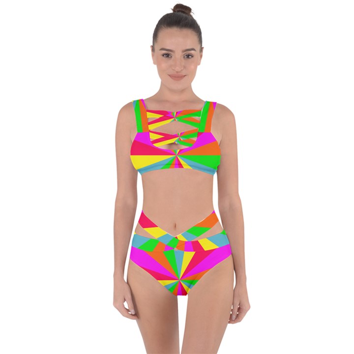 Neon Rainbow Burst Bandaged Up Bikini Set 