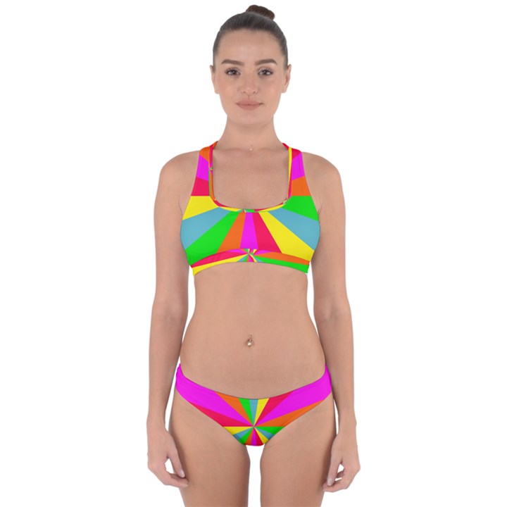 Neon Rainbow Burst Cross Back Hipster Bikini Set