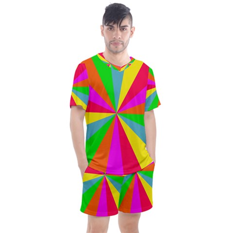 Neon Rainbow Burst Men s Mesh Tee And Shorts Set by PodArtist