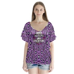 Forest Of Climbing Flowers And Life Is Fine V-neck Flutter Sleeve Top by pepitasart