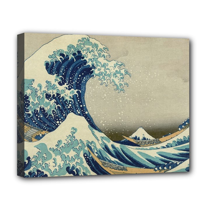 The Classic Japanese Great Wave off Kanagawa by Hokusai Deluxe Canvas 20  x 16  (Stretched)