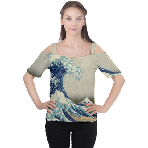 The Classic Japanese Great Wave Off Kanagawa By Hokusai Cutout Shoulder Tee by PodArtist