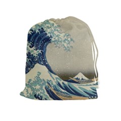 The Classic Japanese Great Wave Off Kanagawa By Hokusai Drawstring Pouch (xl) by PodArtist