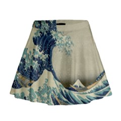 The Classic Japanese Great Wave Off Kanagawa By Hokusai Mini Flare Skirt by PodArtist