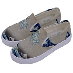 The Classic Japanese Great Wave Off Kanagawa By Hokusai Kids  Canvas Slip Ons by PodArtist