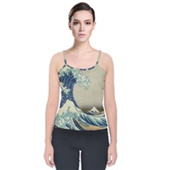 The Classic Japanese Great Wave Off Kanagawa By Hokusai Velvet Spaghetti Strap Top by PodArtist