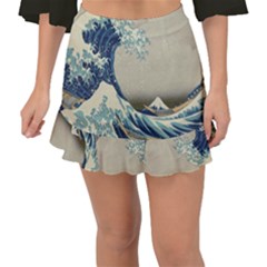 The Classic Japanese Great Wave Off Kanagawa By Hokusai Fishtail Mini Chiffon Skirt by PodArtist