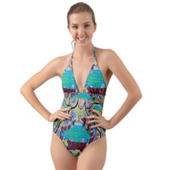 Cosmic Blue Submarine Halter Cut-out One Piece Swimsuit by chellerayartisans