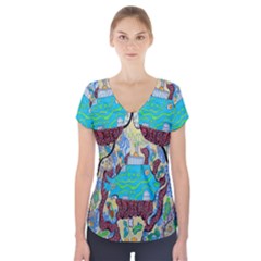 Cosmic Blue Submarine Short Sleeve Front Detail Top by chellerayartisans