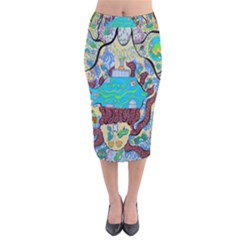 Cosmic Blue Submarine Velvet Midi Pencil Skirt by chellerayartisans