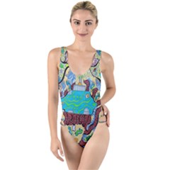 Cosmic Blue Submarine High Leg Strappy Swimsuit by chellerayartisans