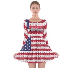 Usa Flag Halloween Holiday Nightmare Stripes Long Sleeve Skater Dress by PodArtist