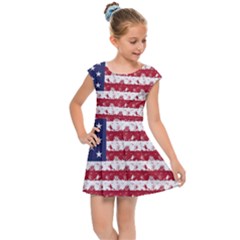 Usa Flag Halloween Holiday Nightmare Stripes Kids Cap Sleeve Dress by PodArtist