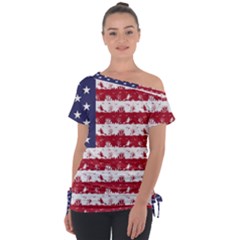 Usa Flag Halloween Holiday Nightmare Stripes Tie-up Tee