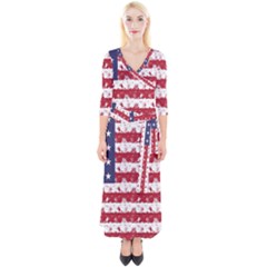 Usa Flag Halloween Holiday Nightmare Stripes Quarter Sleeve Wrap Maxi Dress by PodArtist