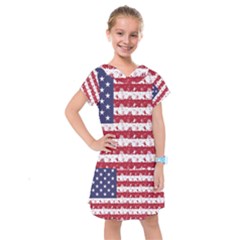 Usa Flag Halloween Holiday Nightmare Stripes Kids  Drop Waist Dress by PodArtist