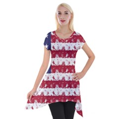 Usa Flag Halloween Holiday Nightmare Stripes Short Sleeve Side Drop Tunic by PodArtist