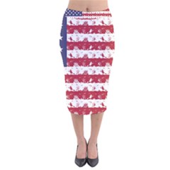 Usa Flag Halloween Holiday Nightmare Stripes Velvet Midi Pencil Skirt by PodArtist