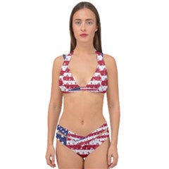 Usa Flag Halloween Holiday Nightmare Stripes Double Strap Halter Bikini Set by PodArtist