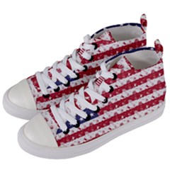 Usa Flag Halloween Holiday Nightmare Stripes Women s Mid-top Canvas Sneakers by PodArtist