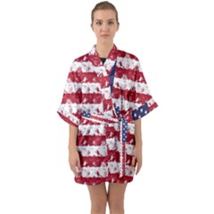 Usa Flag Halloween Holiday Nightmare Stripes Quarter Sleeve Kimono Robe by PodArtist