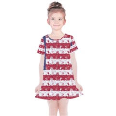 Usa Flag Halloween Holiday Nightmare Stripes Kids  Simple Cotton Dress by PodArtist