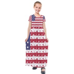 Usa Flag Halloween Holiday Nightmare Stripes Kids  Short Sleeve Maxi Dress by PodArtist