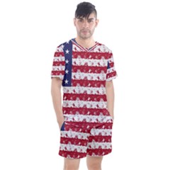 Usa Flag Halloween Holiday Nightmare Stripes Men s Mesh Tee And Shorts Set