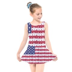 Usa Flag Halloween Holiday Nightmare Stripes Kids  Skater Dress Swimsuit