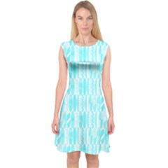 Aqua Blue Colored Waikiki Surfboards  Capsleeve Midi Dress by PodArtist