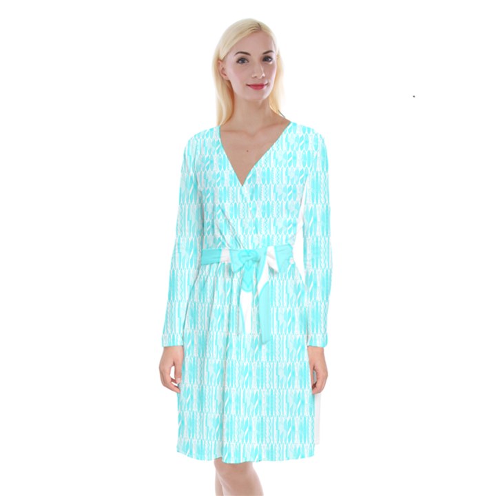 Aqua Blue Colored Waikiki Surfboards  Long Sleeve Velvet Front Wrap Dress