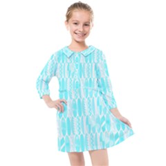 Aqua Blue Colored Waikiki Surfboards  Kids  Quarter Sleeve Shirt Dress by PodArtist