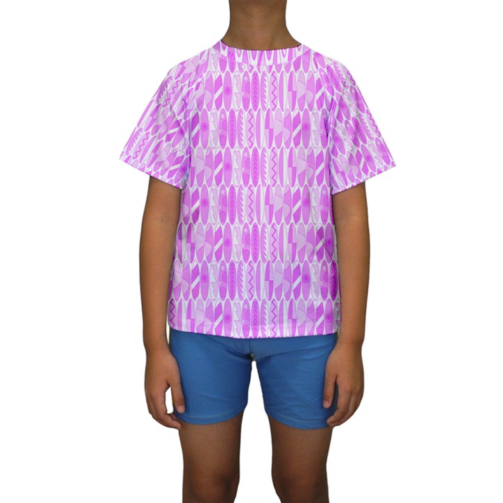 Bright Pink Colored Waikiki Surfboards  Kids  Short Sleeve Swimwear