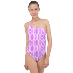 Bright Pink Colored Waikiki Surfboards  Classic One Shoulder Swimsuit by PodArtist