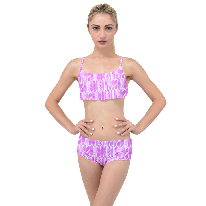 Bright Pink Colored Waikiki Surfboards  Layered Top Bikini Set