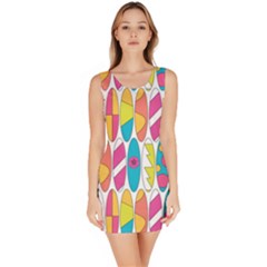 Mini Rainbow Colored Waikiki Surfboards  Bodycon Dress