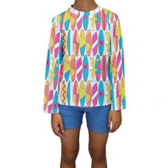 Mini Rainbow Colored Waikiki Surfboards  Kids  Long Sleeve Swimwear