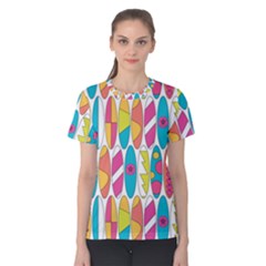 Mini Rainbow Colored Waikiki Surfboards  Women s Cotton Tee