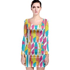 Mini Rainbow Colored Waikiki Surfboards  Long Sleeve Bodycon Dress