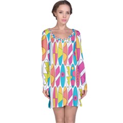 Mini Rainbow Colored Waikiki Surfboards  Long Sleeve Nightdress